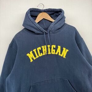 Vintage Michigan Hoodie Men's XL Blue Sweatshirt Embroidered Spellout y2k 2000s